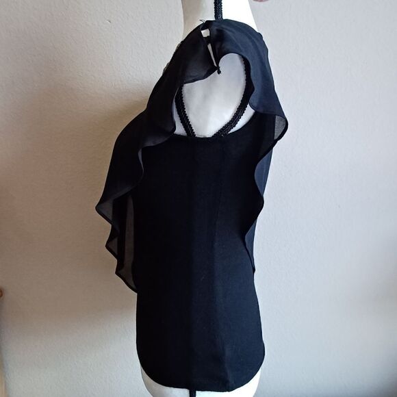 BCX Stretch blouse with bronze Beaded Embroidered collar - Picture 3 of 12